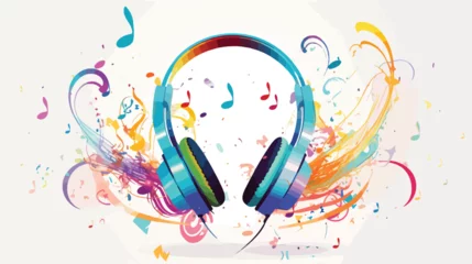 Tableaux ronds sur aluminium Papillons en grunge A pair of headphones with musical notes flowing ins