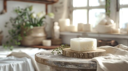 A candle sitting on top of a wooden table