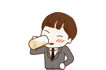 （上半身斜め）ビールをグビグビ美味しく飲んで酔っ払う男子学生