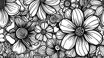 black and white cartoon flower pattern 