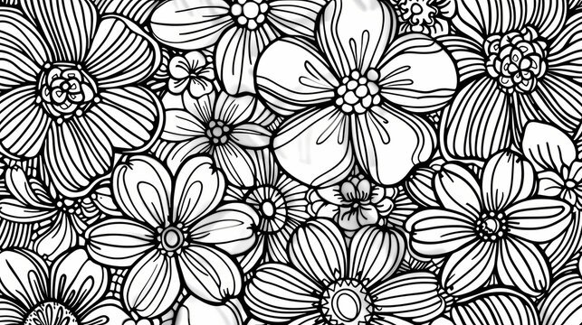 black and white cartoon flower pattern 