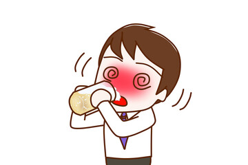 （上半身斜め）酔っ払ってグラグラしながらビールをグビグビ飲んで目が回る男性