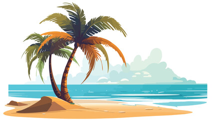 Fototapeta na wymiar A palm tree swaying gently on a sandy beach 