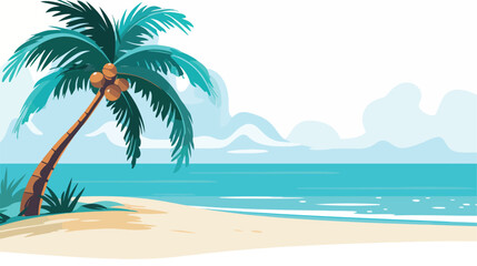 Fototapeta na wymiar A palm tree swaying gently on a sandy beach 