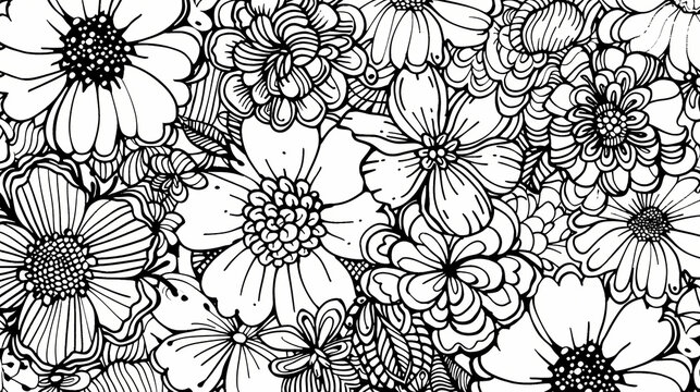 black and white cartoon flower pattern 