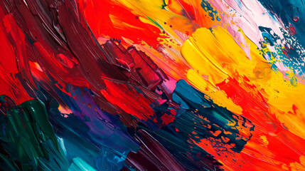 An exuberant abstract painting radiates energy, with vivid colors swirling in a captivating dance of creativity on the canvas. Banner. Copy space.