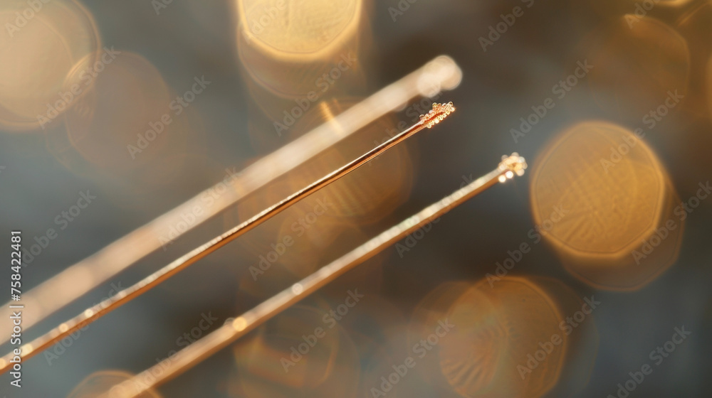 Poster a closeup of the acupuncture needles used in the therapy is the focus of the third image. they are t