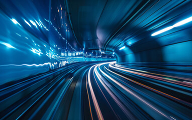 Fototapeta na wymiar Subway tunnel with Motion blur of a city from inside, great for your design