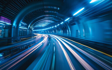 Fototapeta na wymiar Subway tunnel with Motion blur of a city from inside, great for your design
