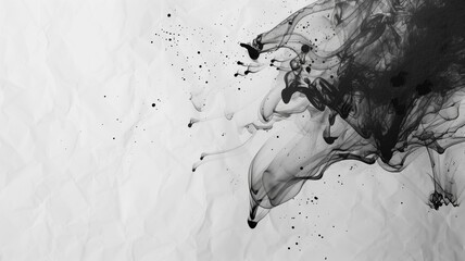 Abstract swirl of black ink diffusing through water against a white background - obrazy, fototapety, plakaty