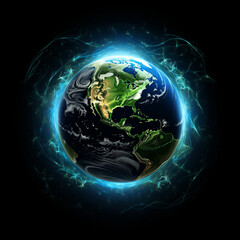Fototapeta premium harnessing Earth's vast energy potential, black background, positive, green and blue vibes created with Generative Ai