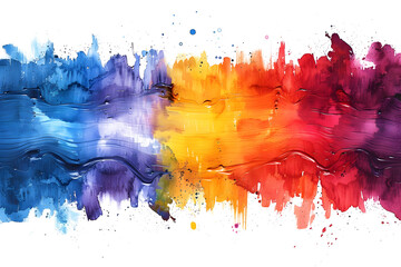 Rainbow watercolor paint splatter on white background.