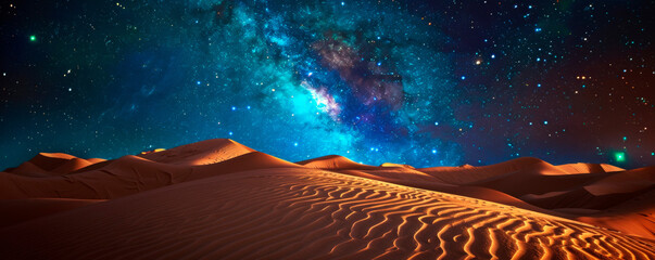 Naklejka premium Bright stars densely populate the night sky, their shimmering presence a brilliant display of cosmic splendor amidst the celestial expanse. Banner. Copy space.