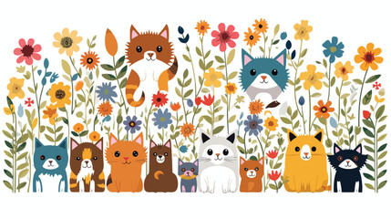 A playful pattern of cartoon animals like cats and