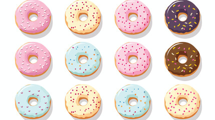 A playful pattern of donuts with different frosting