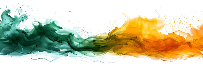 Green and yellow watercolor splash design on white background.