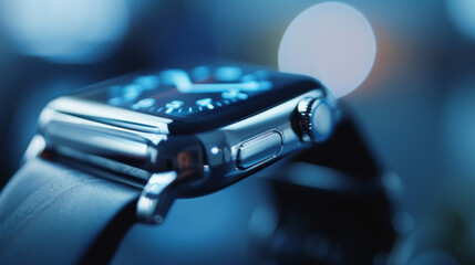 A focused shot of a smarch screen showcasing the compact and versatile nature of liquid crystal displays as a key component in wearable technology and its contribution to - obrazy, fototapety, plakaty