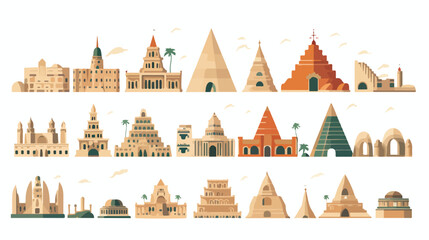 A playful pattern of historical landmarks like pyramid