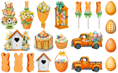 Watercolor hand drawn easter goodies