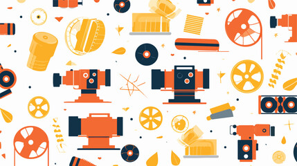 A playful pattern of movie cameras and clapperboard - obrazy, fototapety, plakaty
