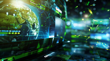 Fototapeta premium TV news broadcast background, with elements that represents innovation