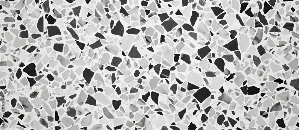 Poster a monochrome photo of a terrazzo floor with a snowlike pattern resembling a vertebrate organisms sno