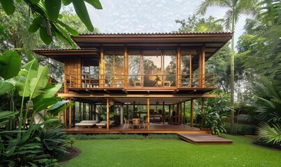 Natural wood minimalistic bamboo house