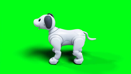 Naklejka premium small funny robotic smart dog, pet. Green screen isolate. 3d rendering.