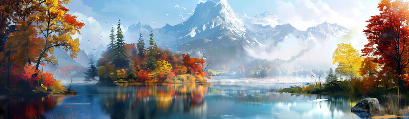 Colorful Mountain Landscape Website Header, Website Banner