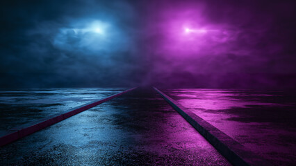 Three-Dimensional Illustration with Blue And Purple Mysterious Lights In A Smoky Atmosphere 