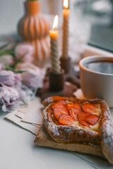Baking with strawberries, spring aesthetics, breakfast