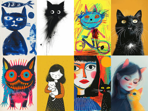 Collection of cats, illustration made with Generative AI