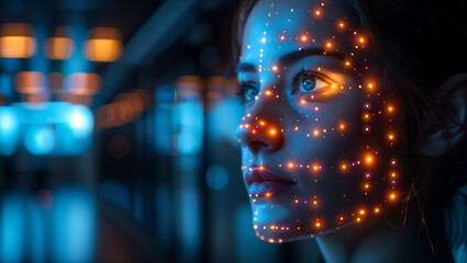 Biometric security system in use, showcasing facial recognition technology for enhanced privacy and safety, in an office environment