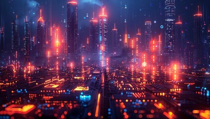 Obraz premium Edge computing infrastructure in a smart city, depicting real-time data processing and efficiency in urban tech solutions