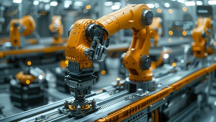 Robotics and AI in a smart manufacturing setting, showcasing automation, efficiency, and cutting-edge technology integration