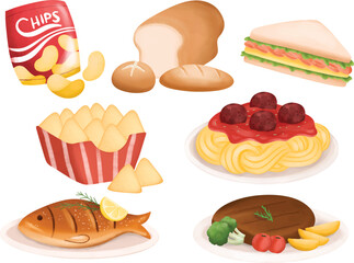 Watercolor Illustration set of Food