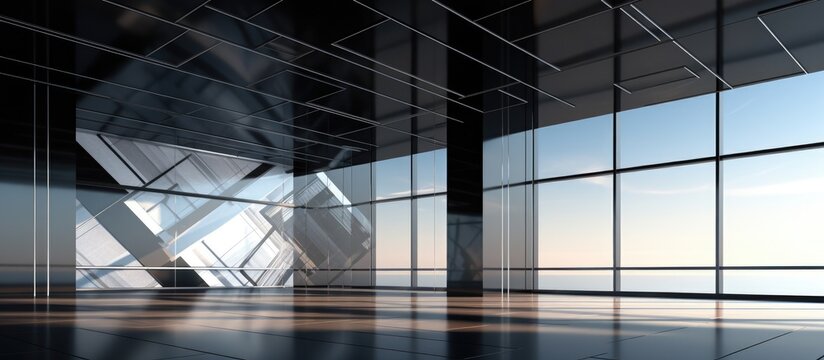 Abstract architectural interior design with sleek black and gradient wire gloss and spacious windows. - Powered by Adobe