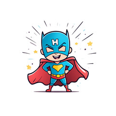 Superhero boy cartoon transparent illustration. Cute super hero character.