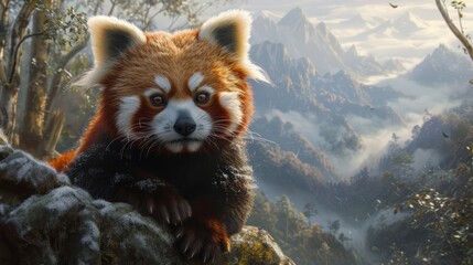 A gallery of photorealistic red pandas, their whimsical faces and auburn fur detailed against a...