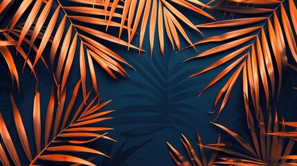 Tropical Elegance: Vibrant Leaves on Textured Blue Background