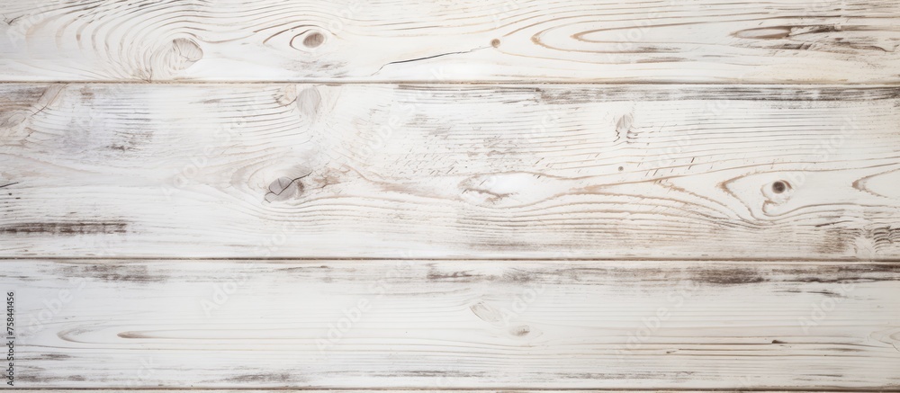 Poster a closeup shot of a rectangular white wooden table with a blurred background. the woods texture and 