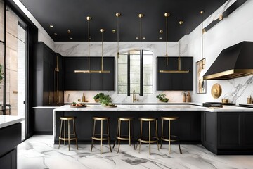 kitchen with white subway tile backsplash, stainless steel appliances, and a breakfast nook bathed in natural light - obrazy, fototapety, plakaty