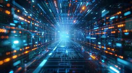 Digital Data Stream in Cyberspace Tunnel