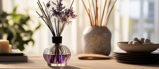 Reed diffuser placed on indoor table