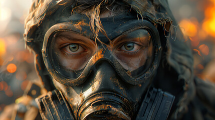 portrait of a person in a gas mask