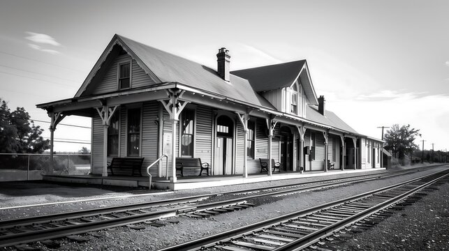 Historic Railroad Station in Black and White