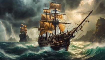 bateau de pirates - obrazy, fototapety, plakaty