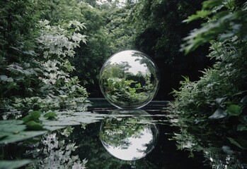 A transparent sphere in the middle of a forest