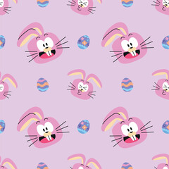 FUNNY EASTER BUNNY AND EGG SEAMLESS PATTERN
