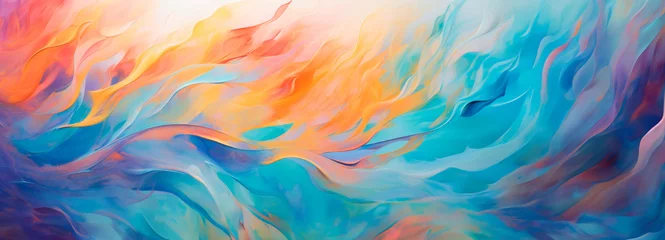 Muurstickers A dynamic abstract that flows like waves, combining warm and cool hues for a calming effect. © stateronz